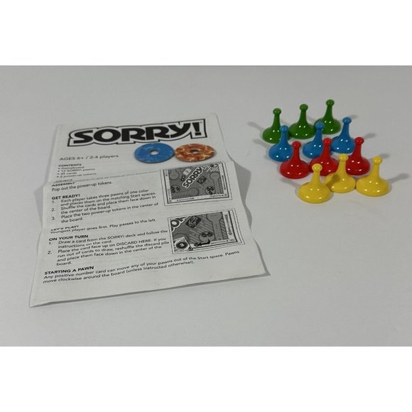 Sorry Board Game Replacement Pieces 12 Pawns 2 Power Up Tokens Instructions - Picture 2 of 5